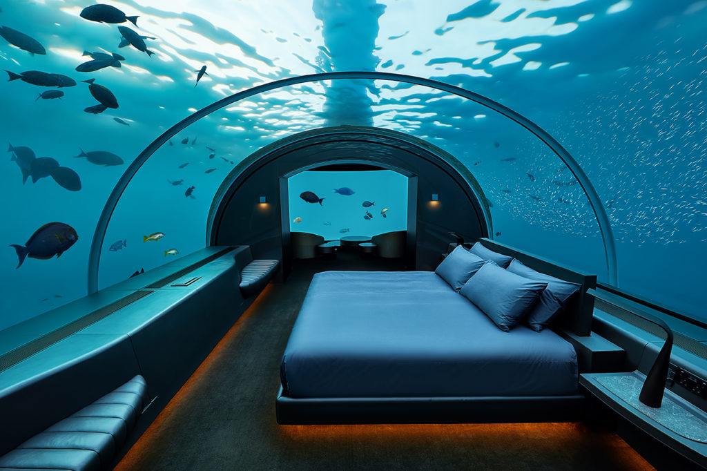 Maldives Underwater Hotel's Glass bedroom: 180 – degree views of the Indian Ocean