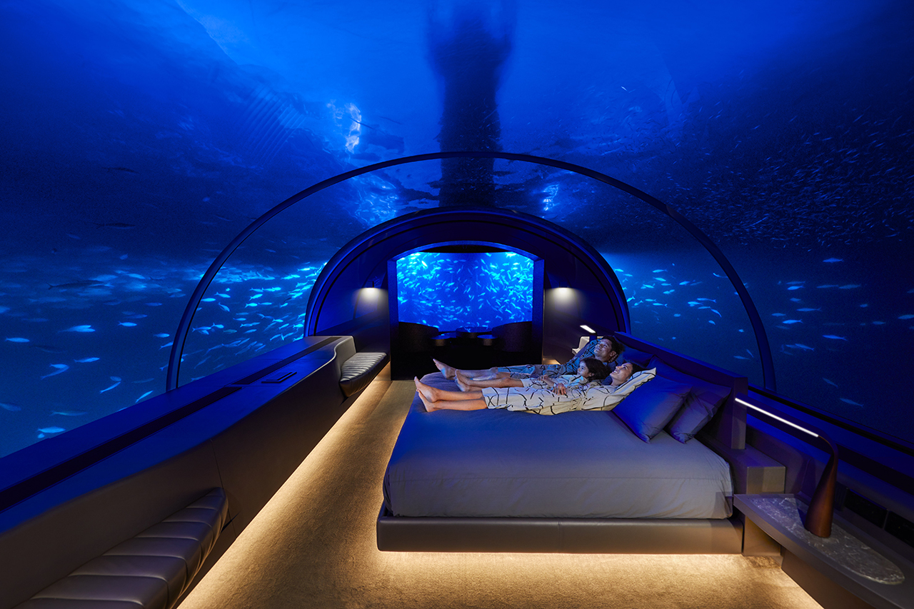 Night view at the Maldives Underwater Hotel