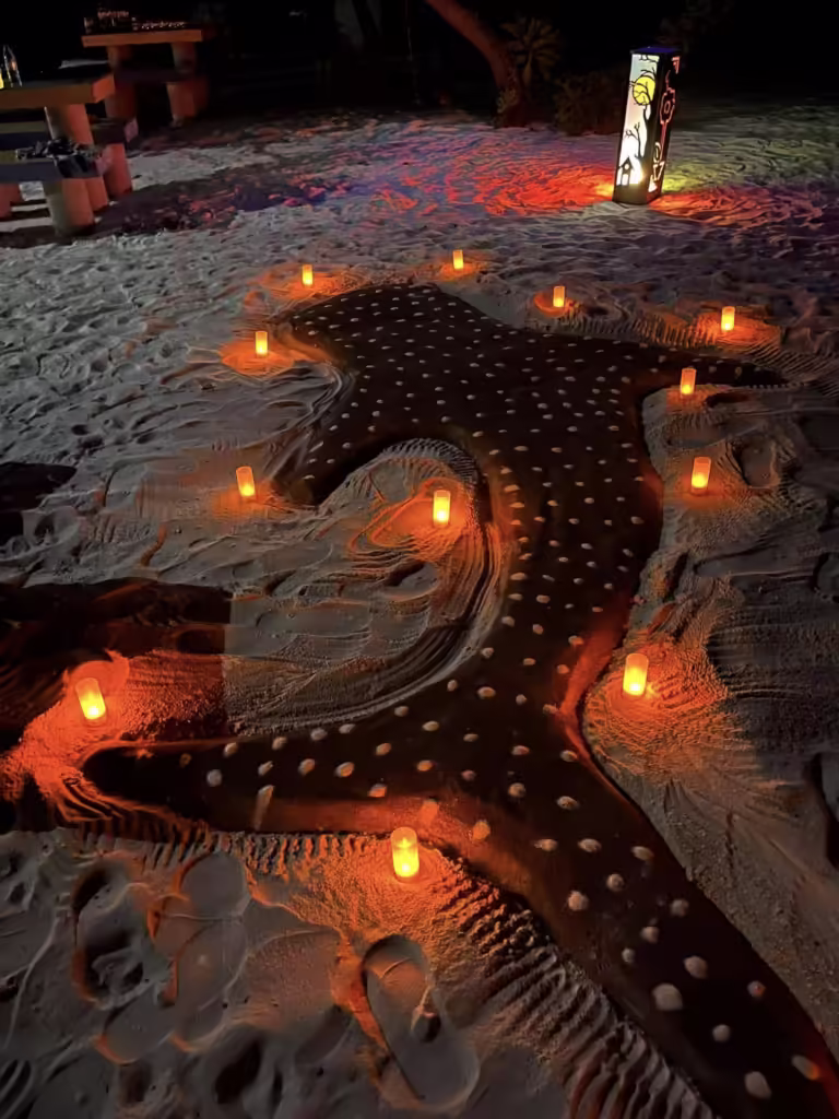 Beautiful whale shark sand art at Love Point at Ga Villingili