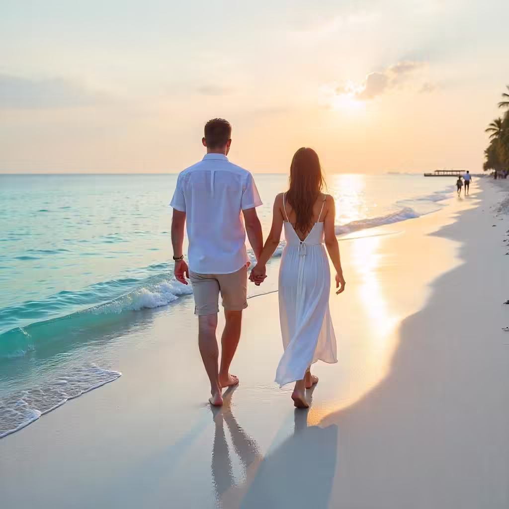 Maldives weather in May, Couple waling on Maldives Beach